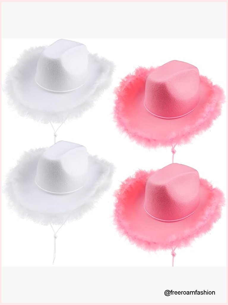 4 Pack Cowgirl Hats With Feathers Adjustable Drawstring For Party Costume